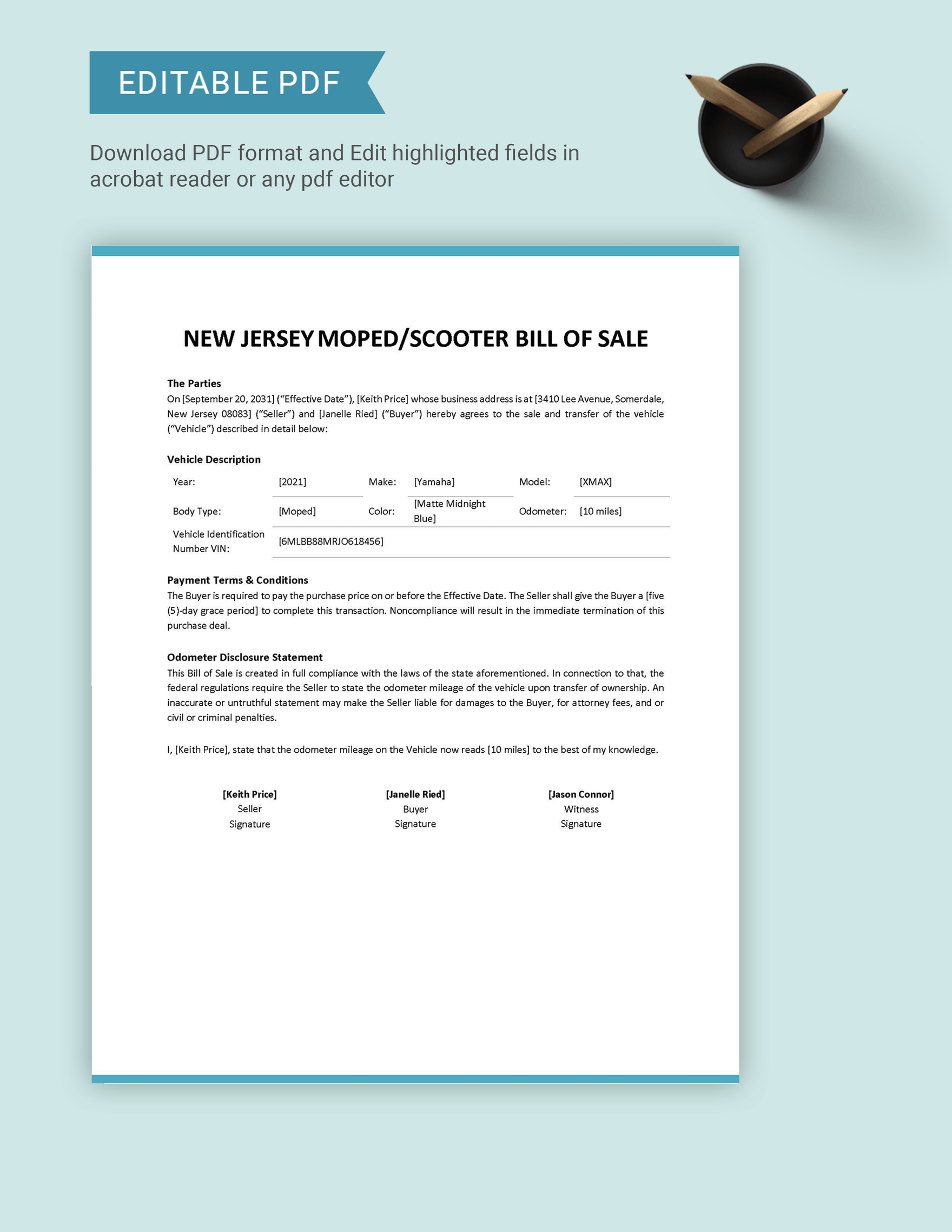 New Jersey Moped / Scooter Bill of Sale Template