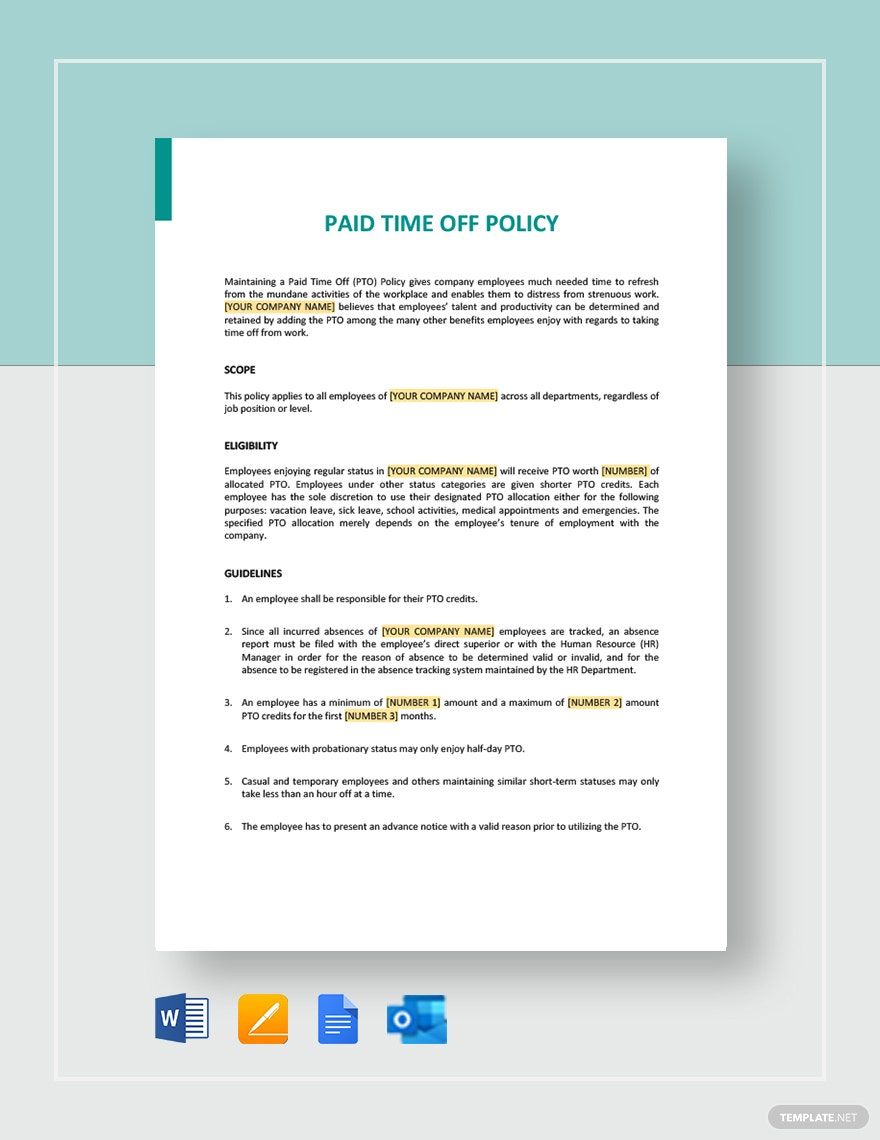 Paid Time Off Policy - PTO Template