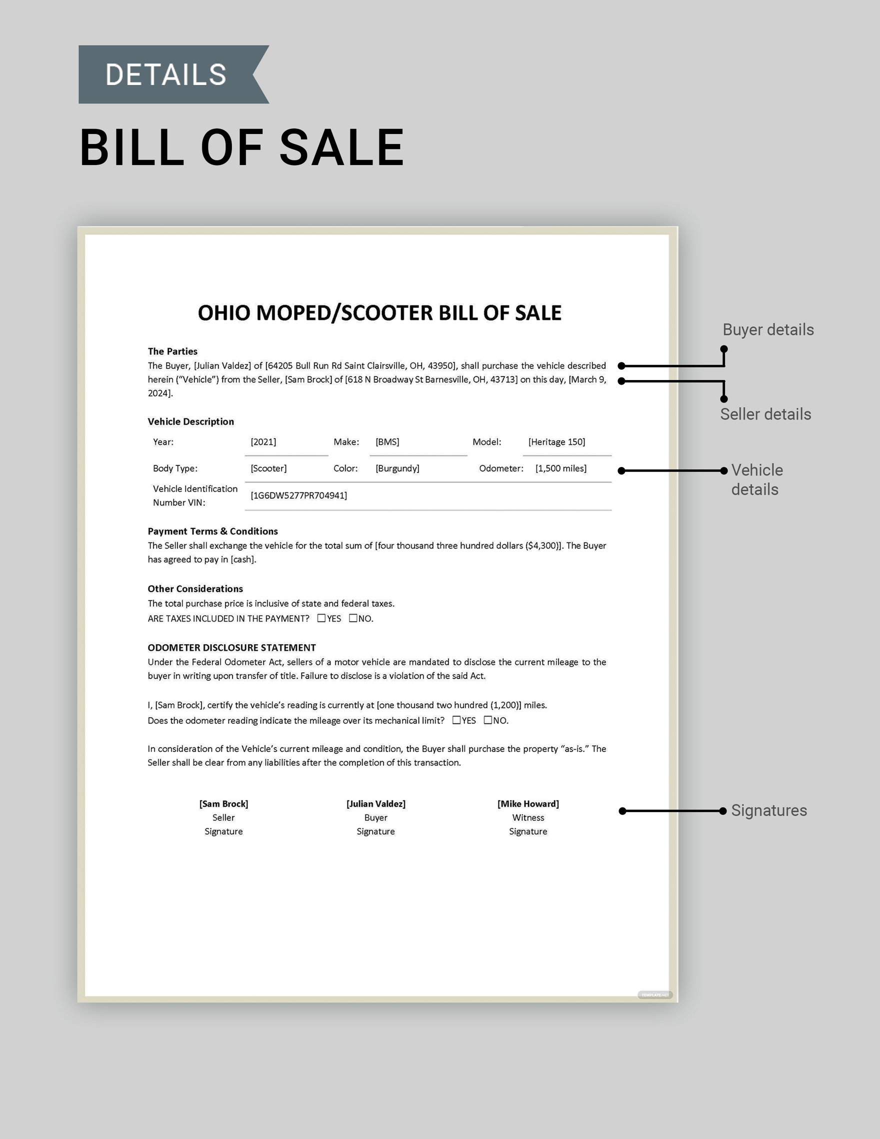 Ohio Moped / Scooter Bill of Sale Template