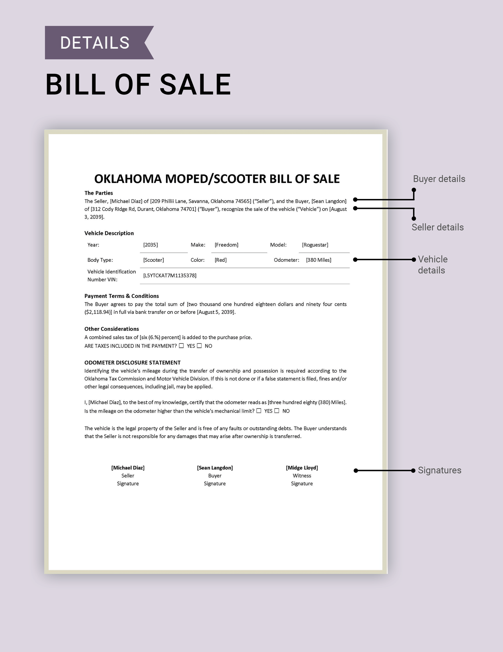Oklahoma Moped / Scooter Bill of Sale Template