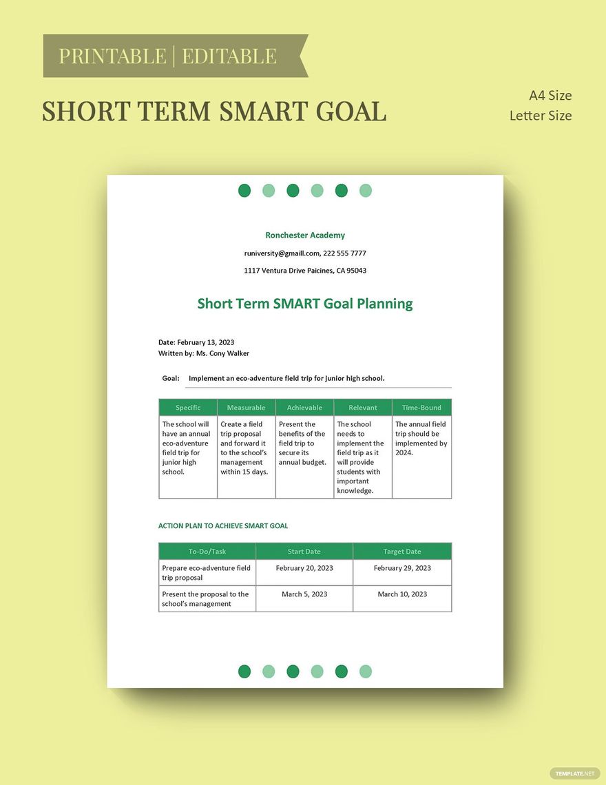 Short Term SMART Goal Template