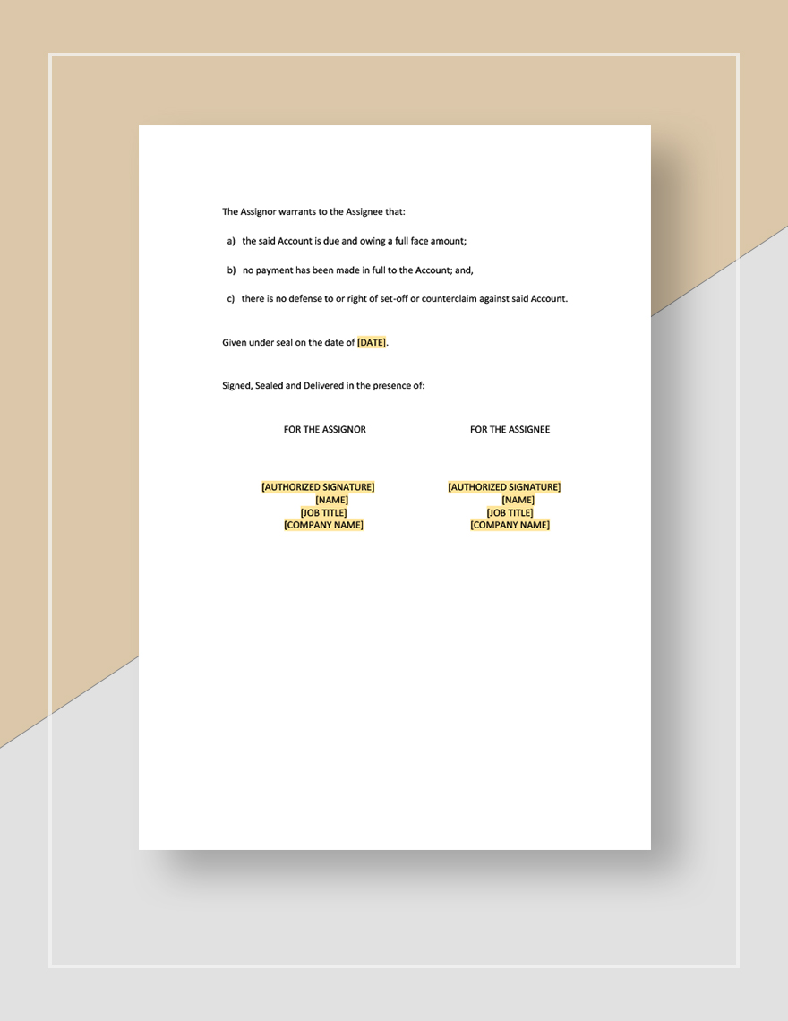 Assignment of Money Due Template
