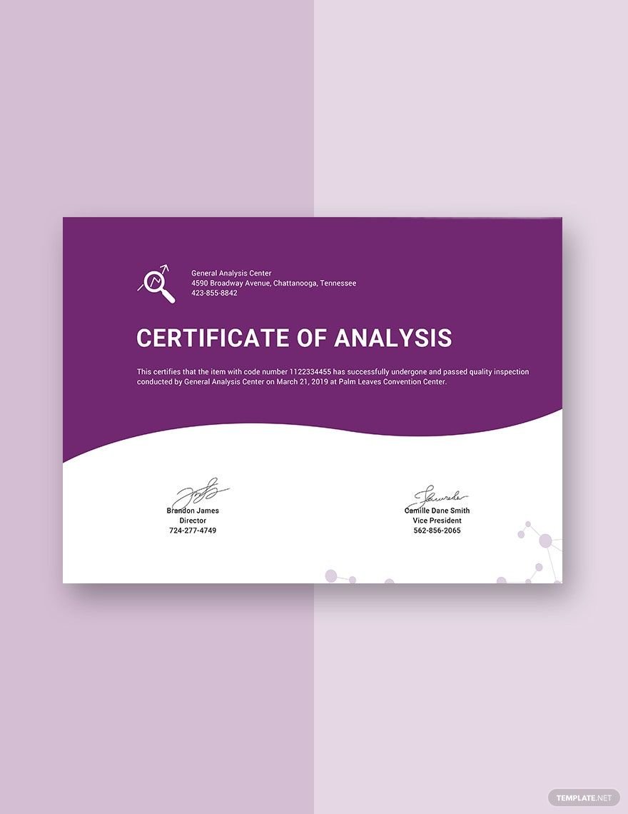 editable Certificate of Analysis Template