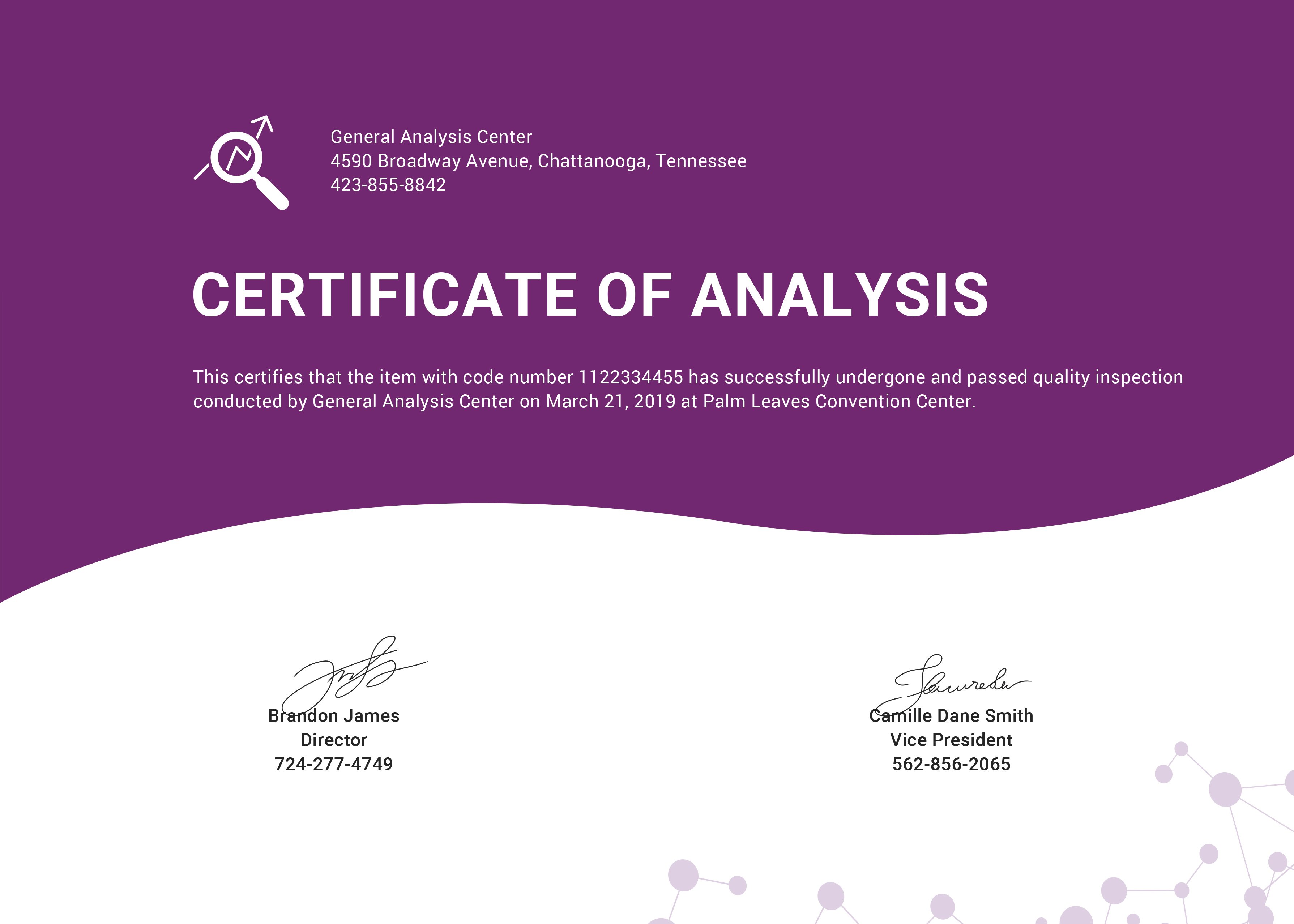 Certificate Of Analysis Template Word