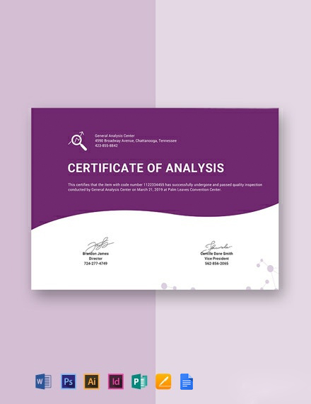 Free Certificate of Analysis Template