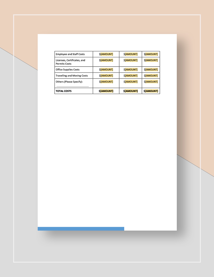Worksheet StartUp Costs Template