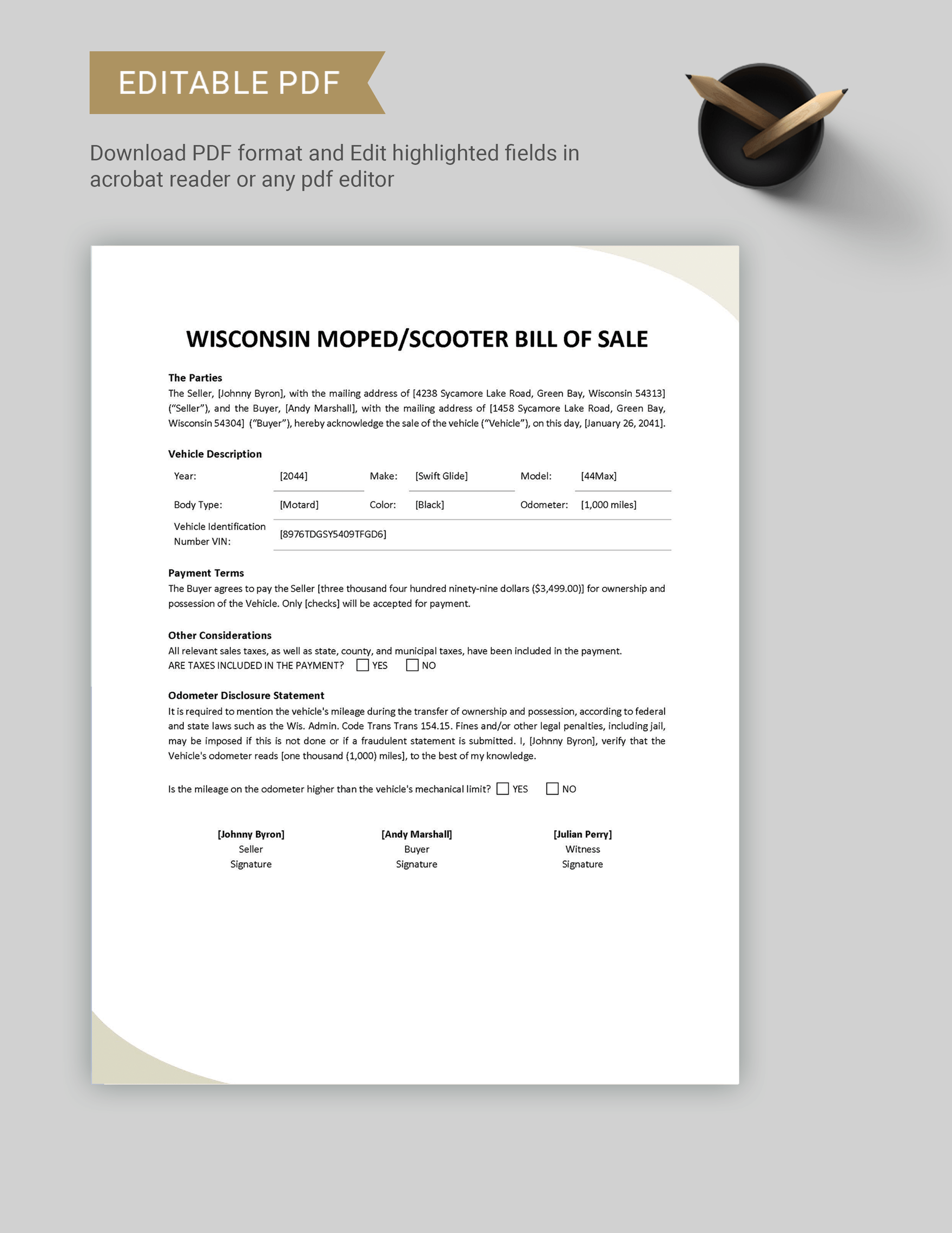 Wisconsin Moped / Scooter Bill of Sale Template