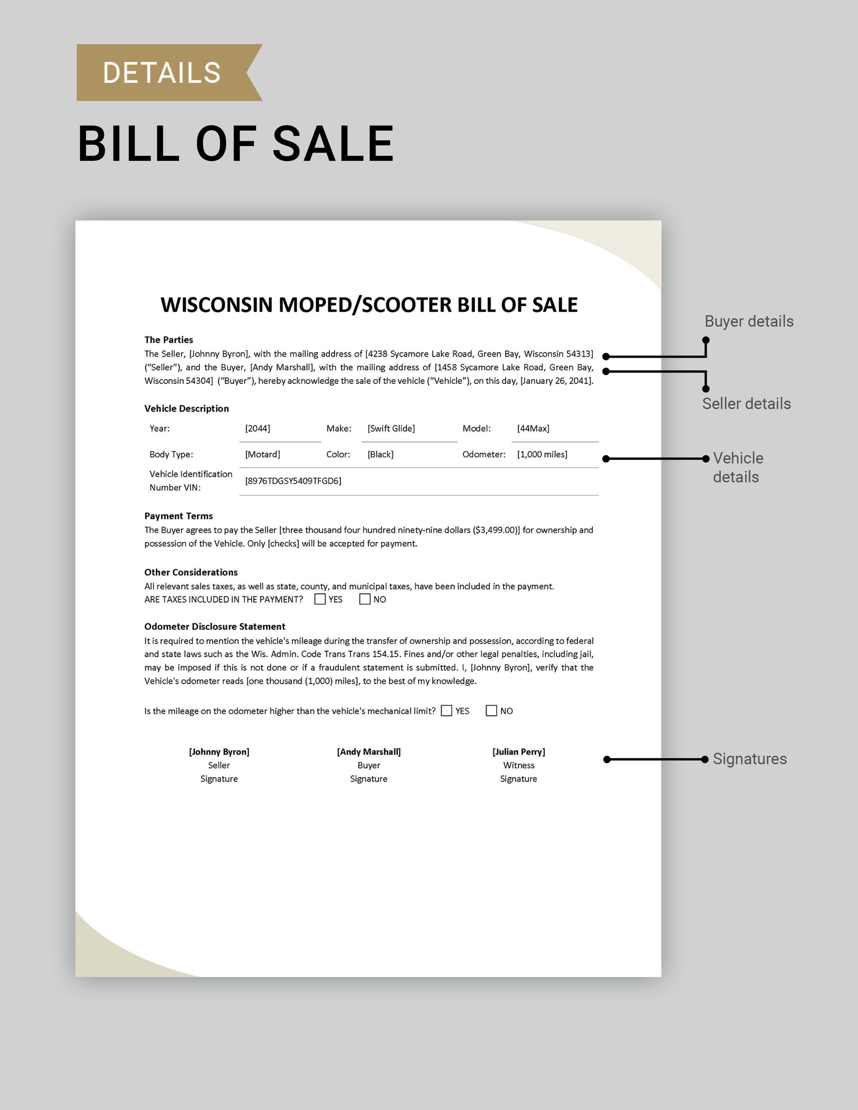 Wisconsin Moped / Scooter Bill of Sale Template