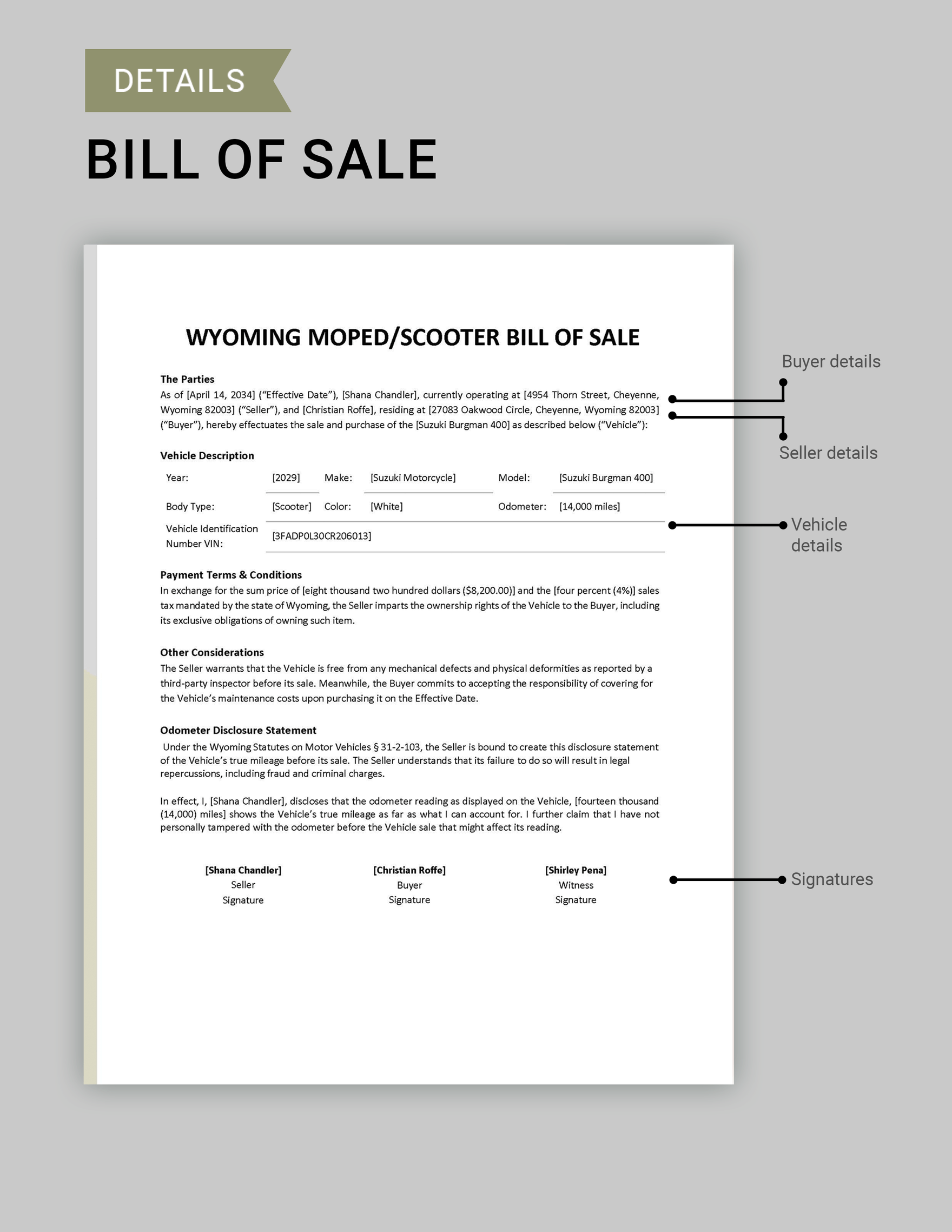 Wyoming Moped / Scooter Bill of Sale Form Template