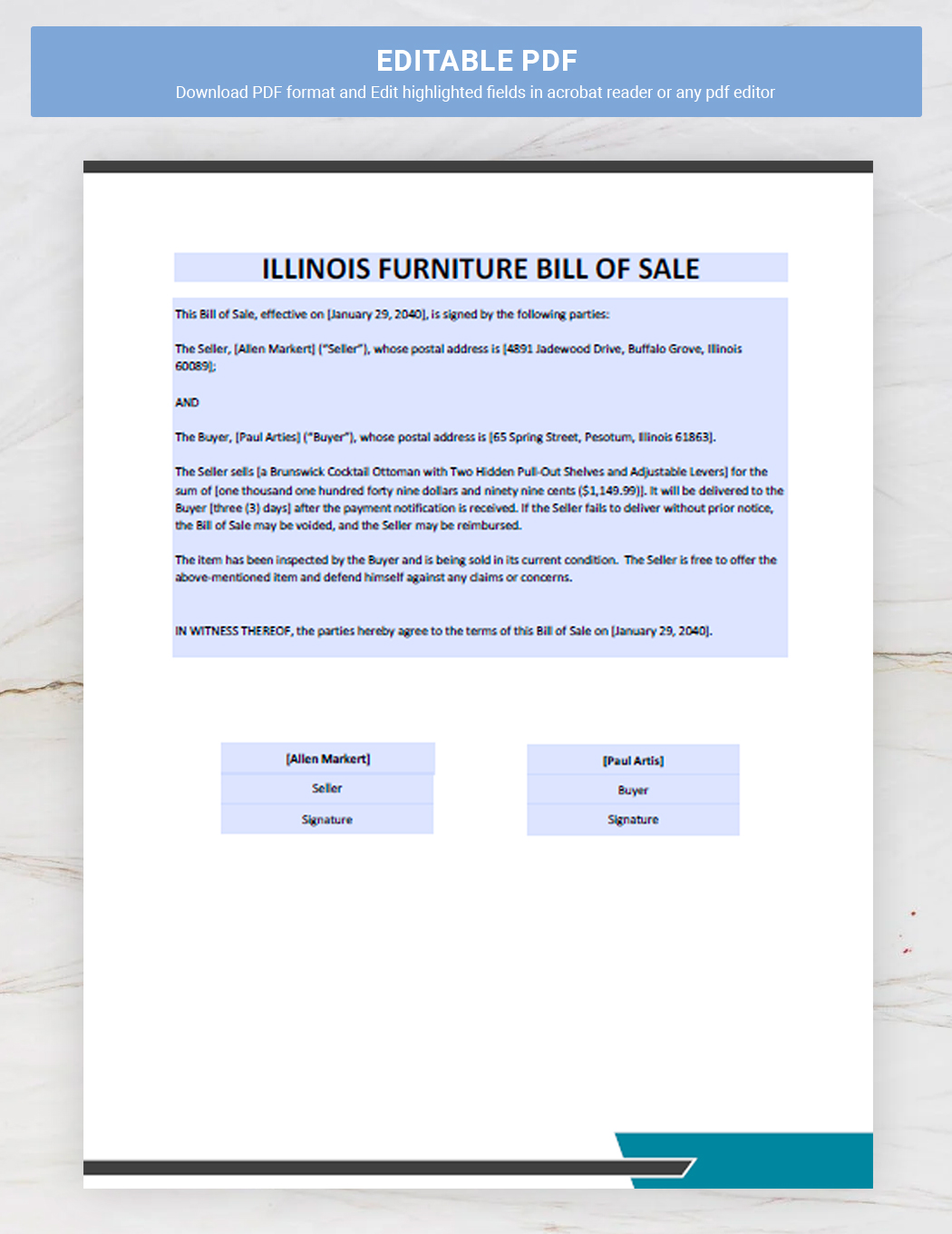 Illinois Furniture Bill of Sale Template Google Docs, Word, PDF