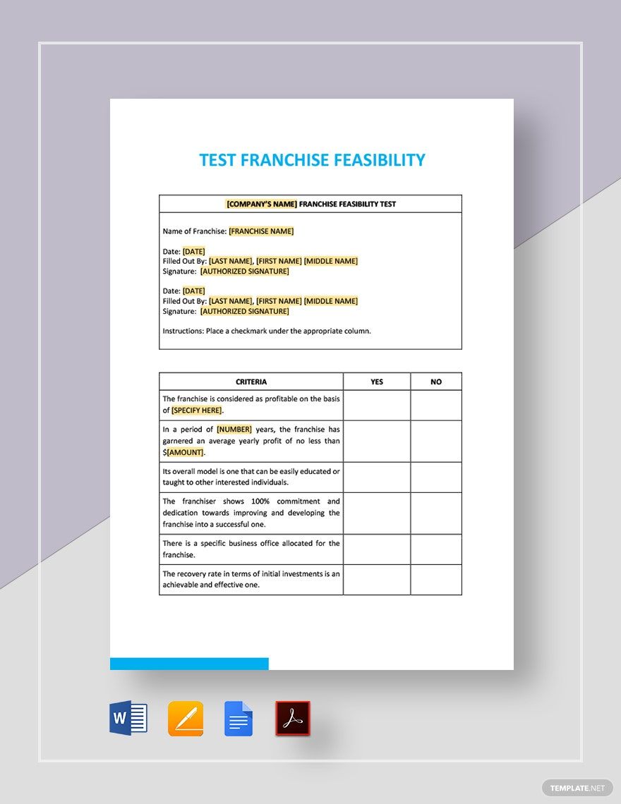 Test Franchise Feasibility Template