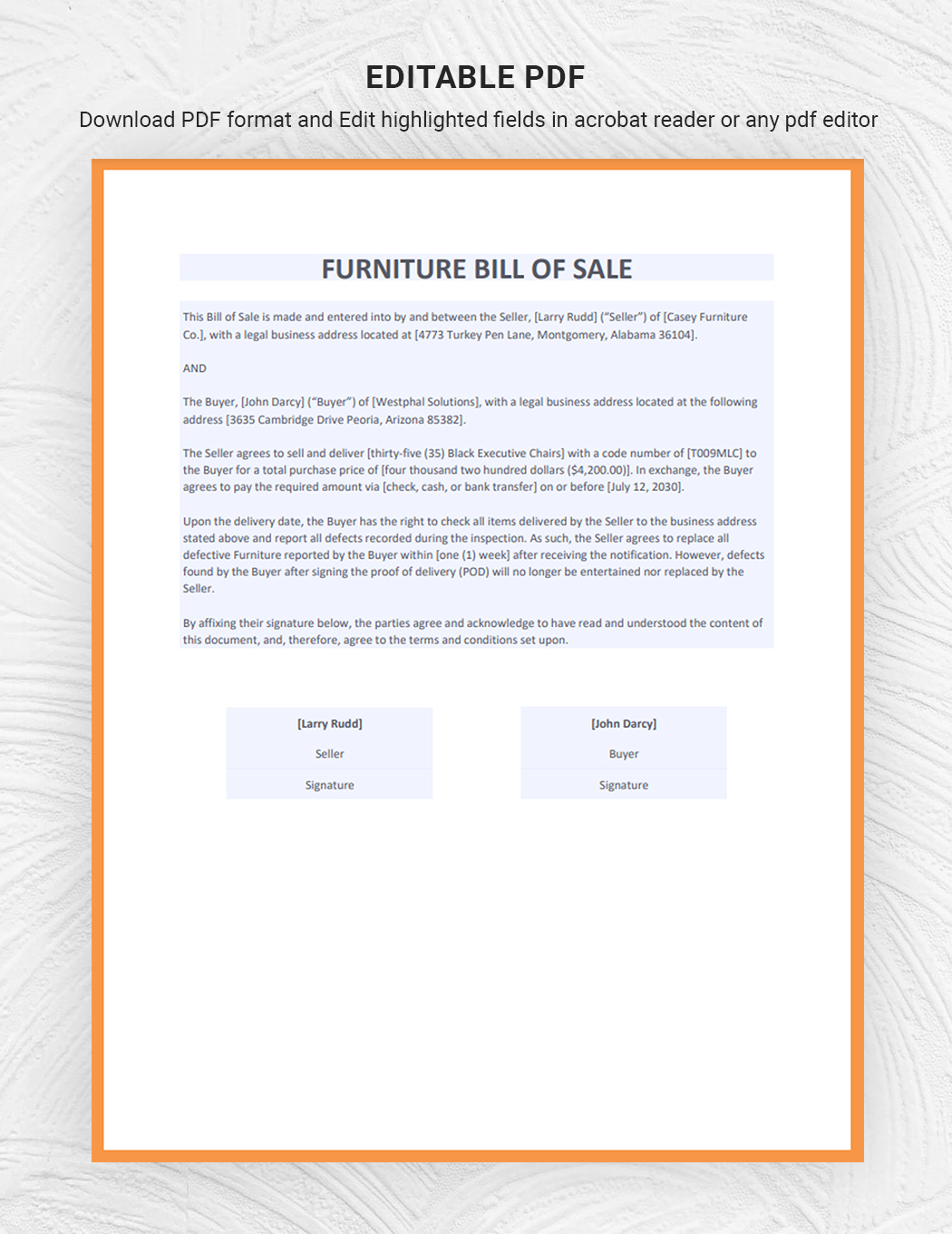 Furniture Bill of Sale Template