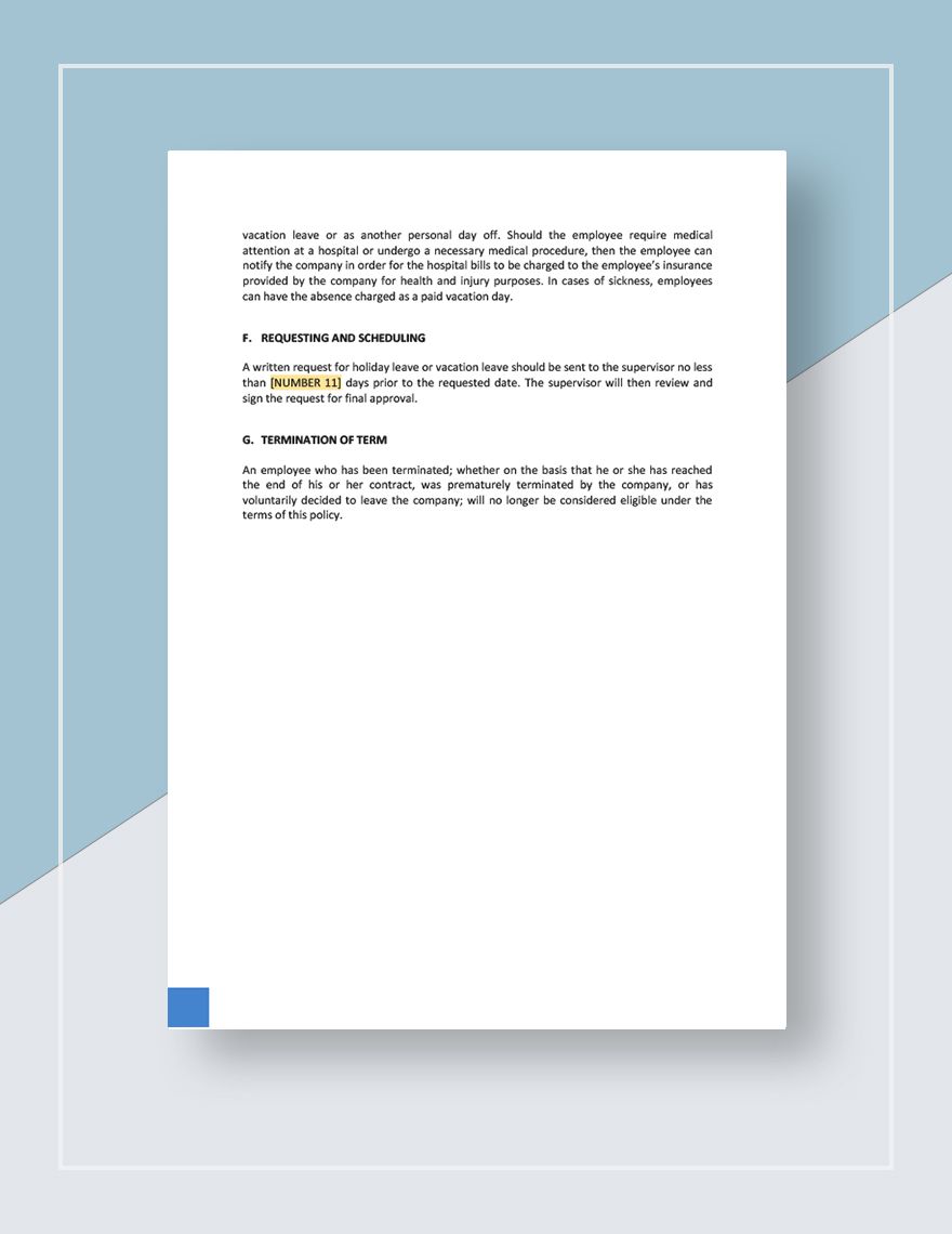 Holiday Vacation Policy Template in Google Docs Word Pages Download