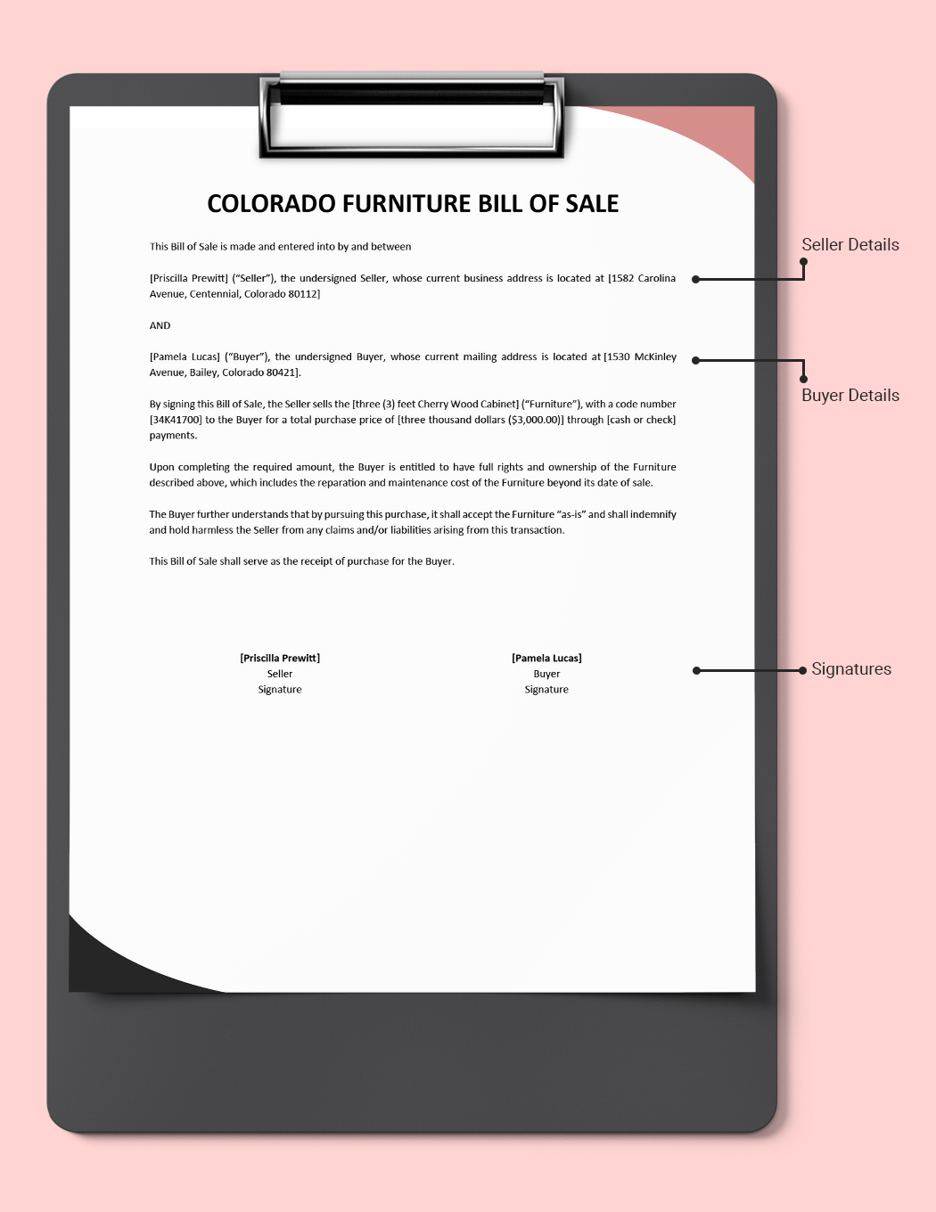 Colorado Furniture Bill of Sale Template