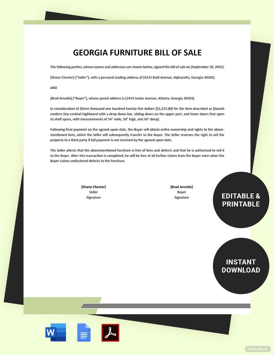 Georgia Furniture Bill of Sale Template