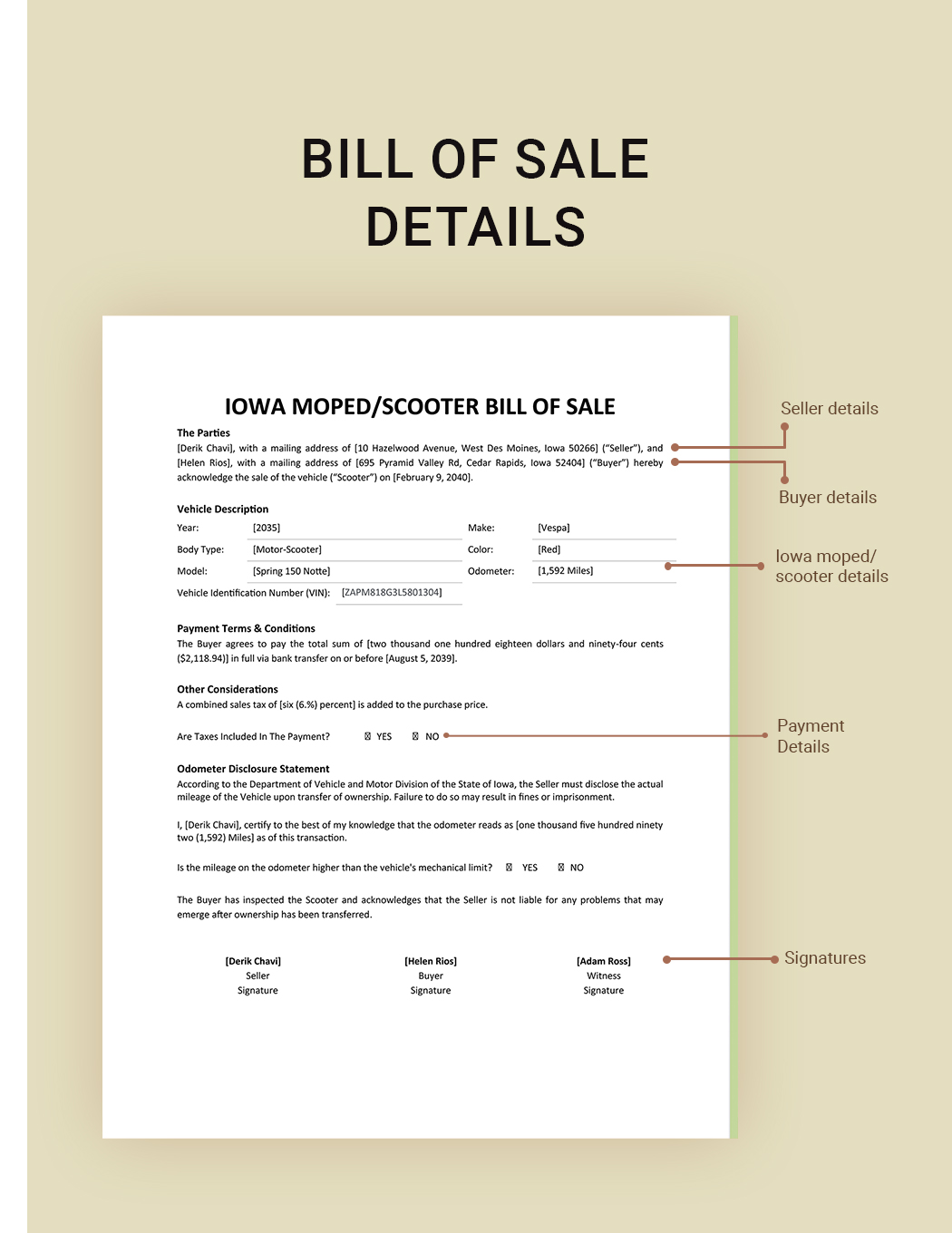 Iowa Moped / Scooter Bill Of Sale Template