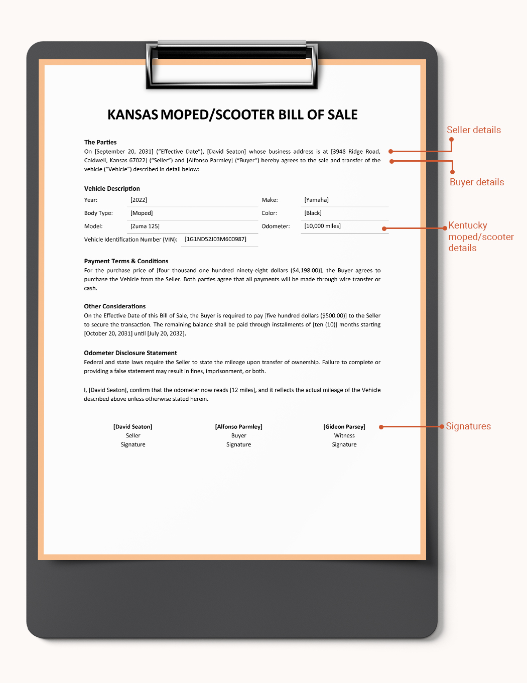 Kansas Moped / Scooter Bill Of Sale Template