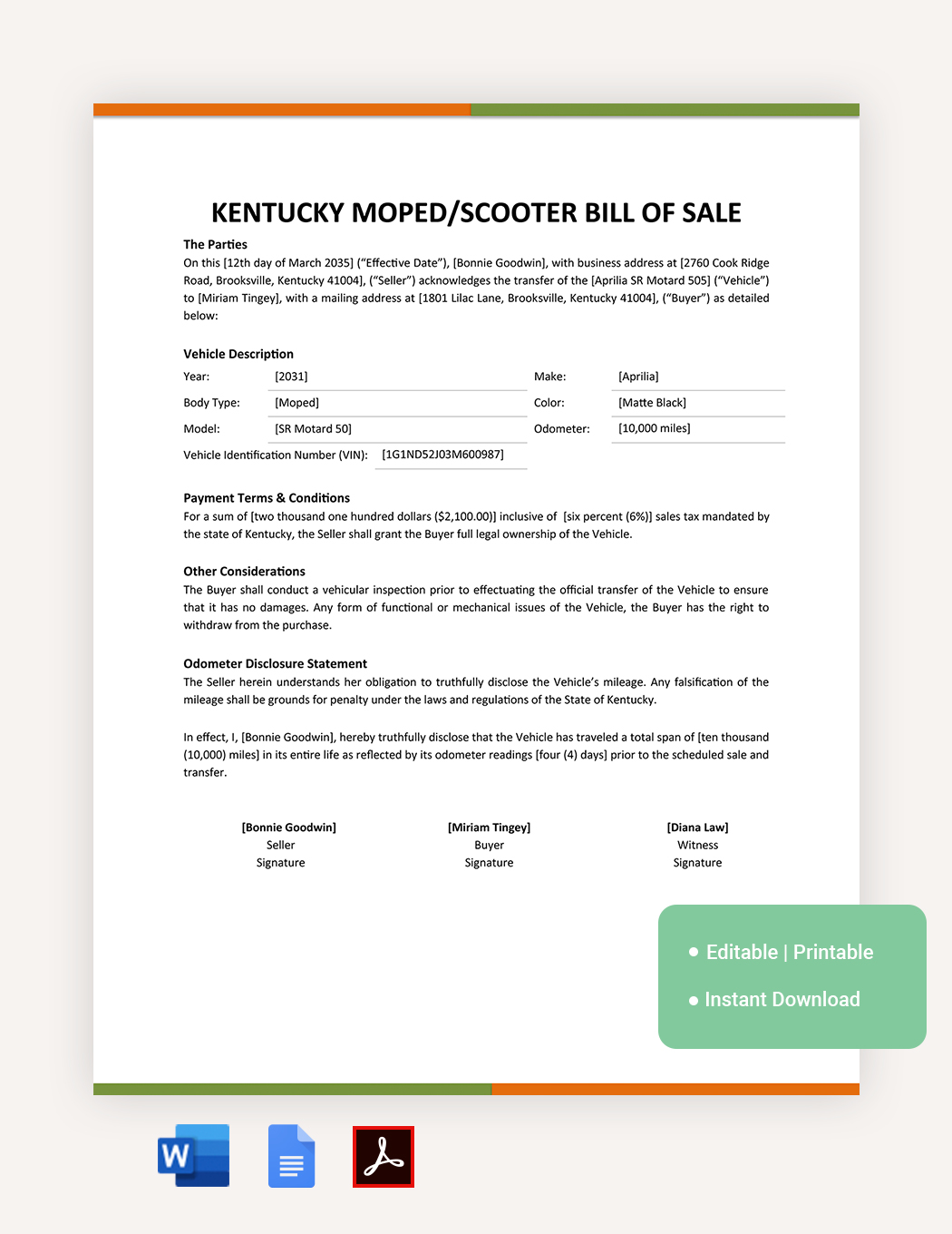 50+ Moped / Scooter Bill of Sale Templates - Free Downloads | Template.net