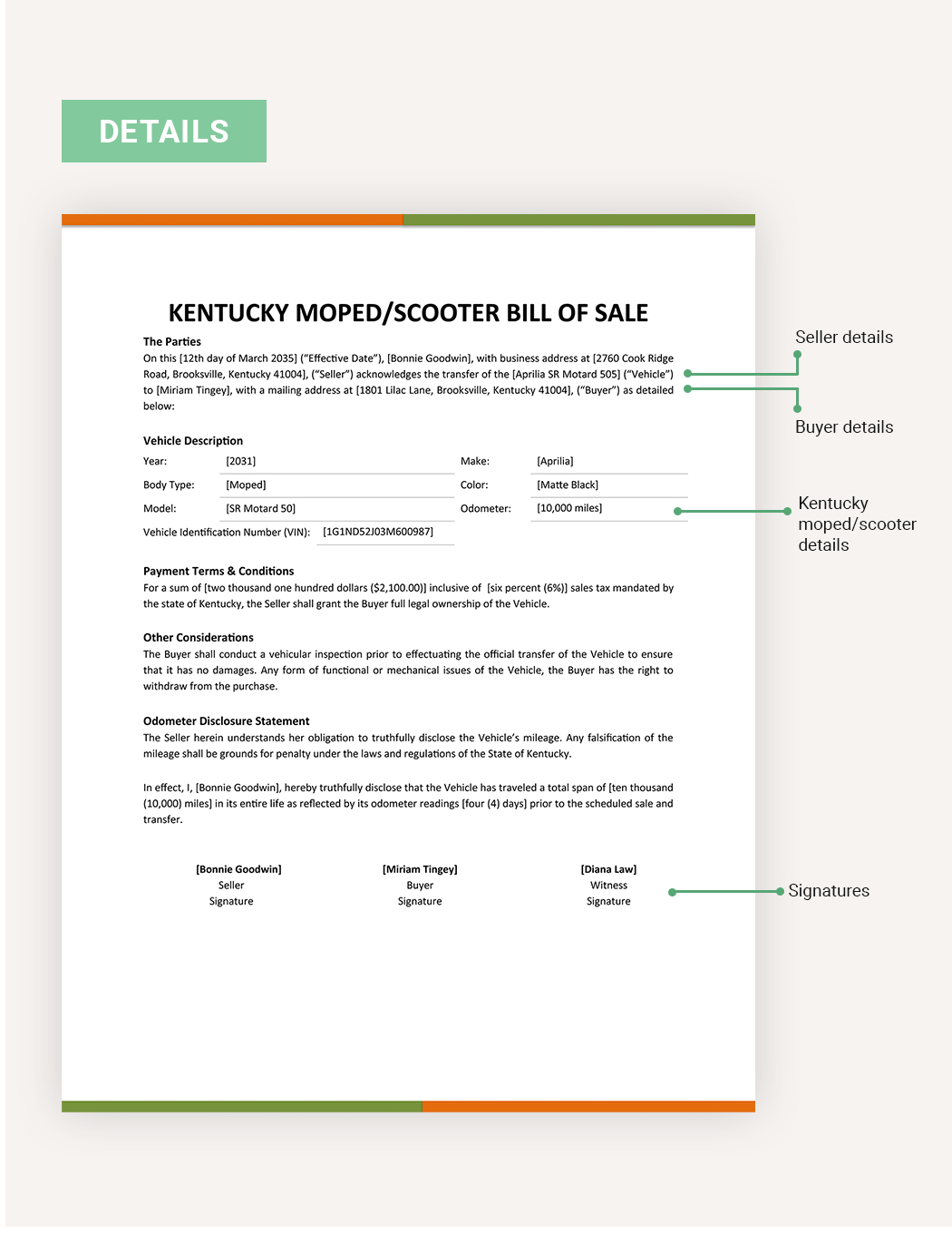 Kentucky Moped / Scooter Bill Of Sale Form Template
