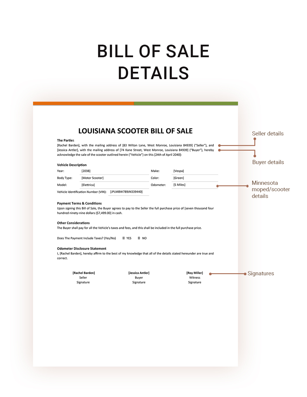 Louisiana Moped / Scooter Bill Of Sale Template