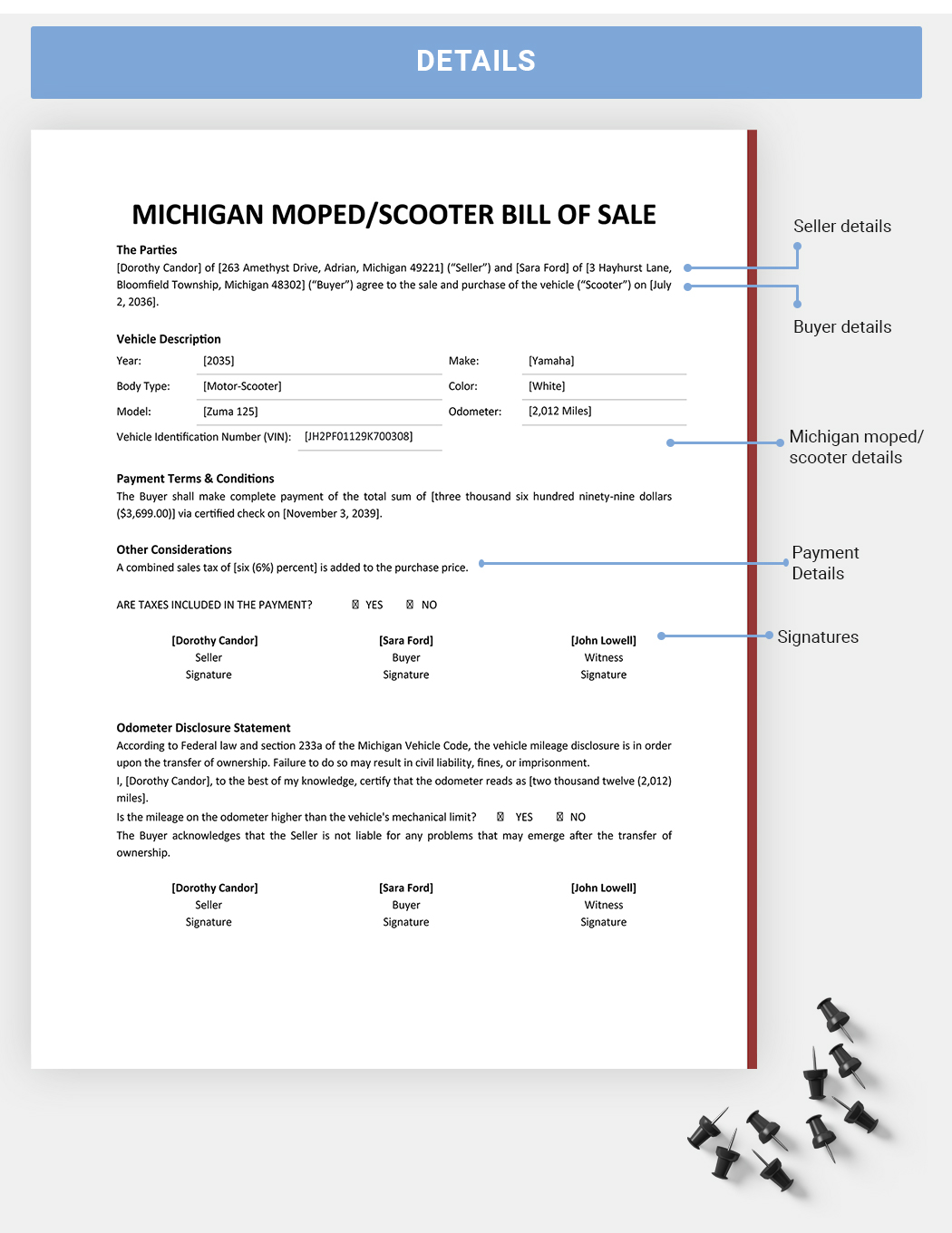Michigan Moped / Scooter Bill Of Sale Template
