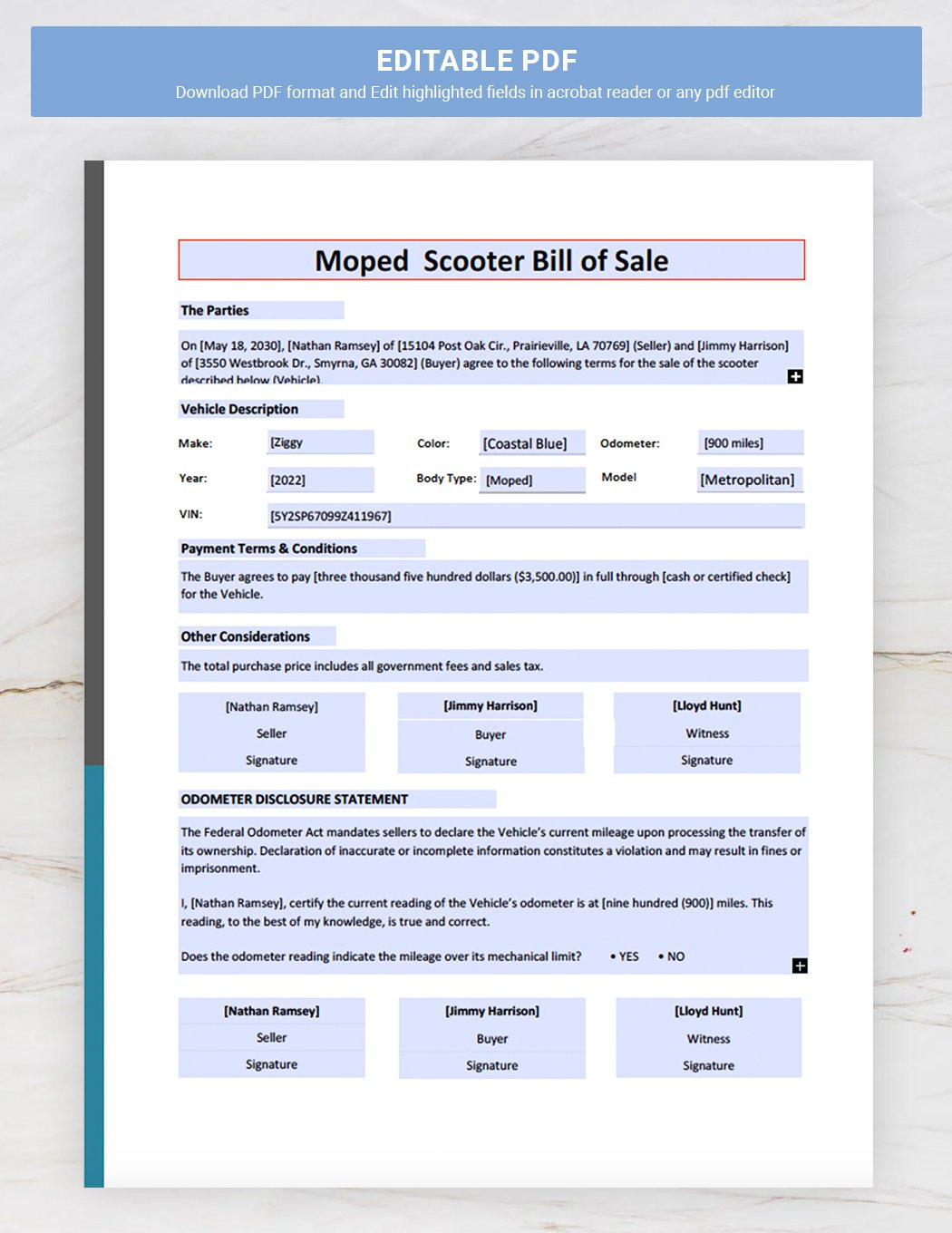 Moped / Scooter Bill of Sale Template