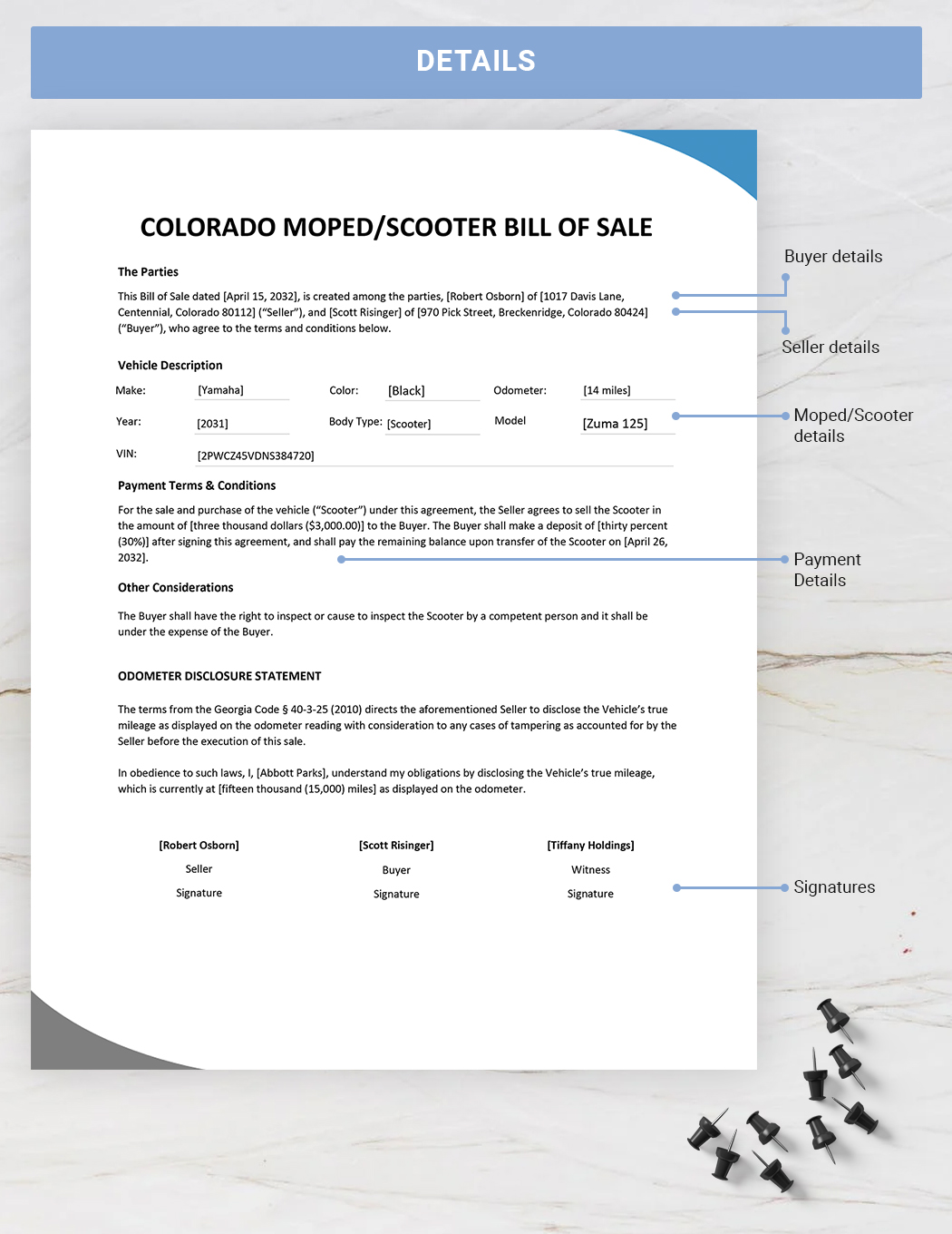 Colorado Moped / Scooter Bill of Sale Template