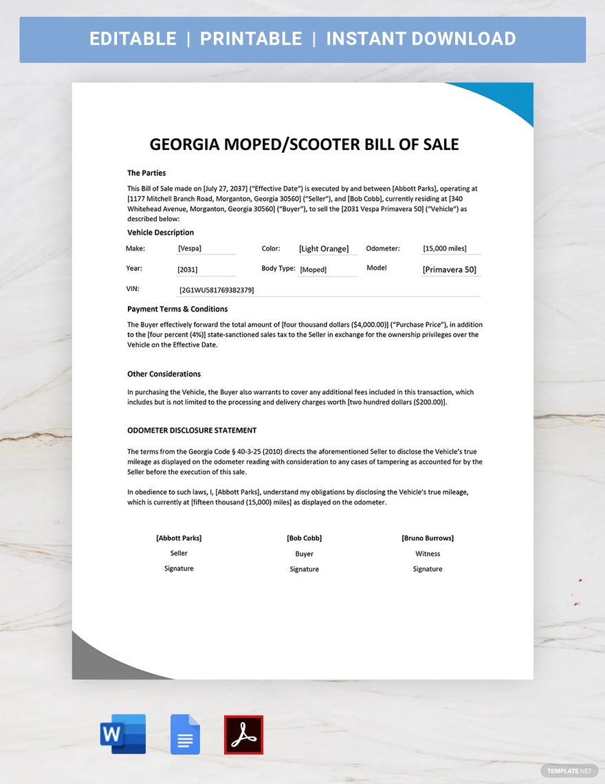 Georgia Moped / Scooter Bill of Sale Template