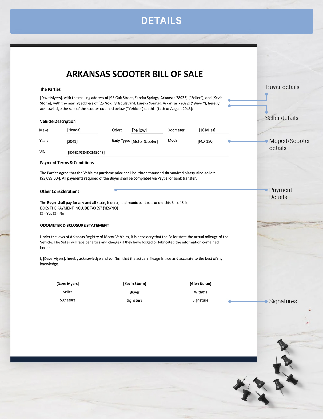 Arkansas Moped / Scooter Bill of Sale Template