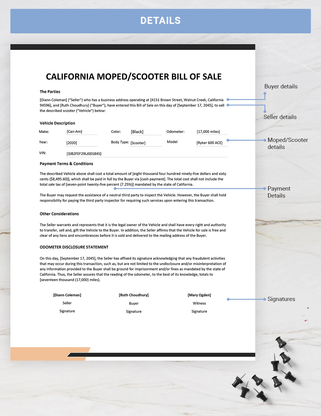 California Moped / Scooter Bill of Sale Template