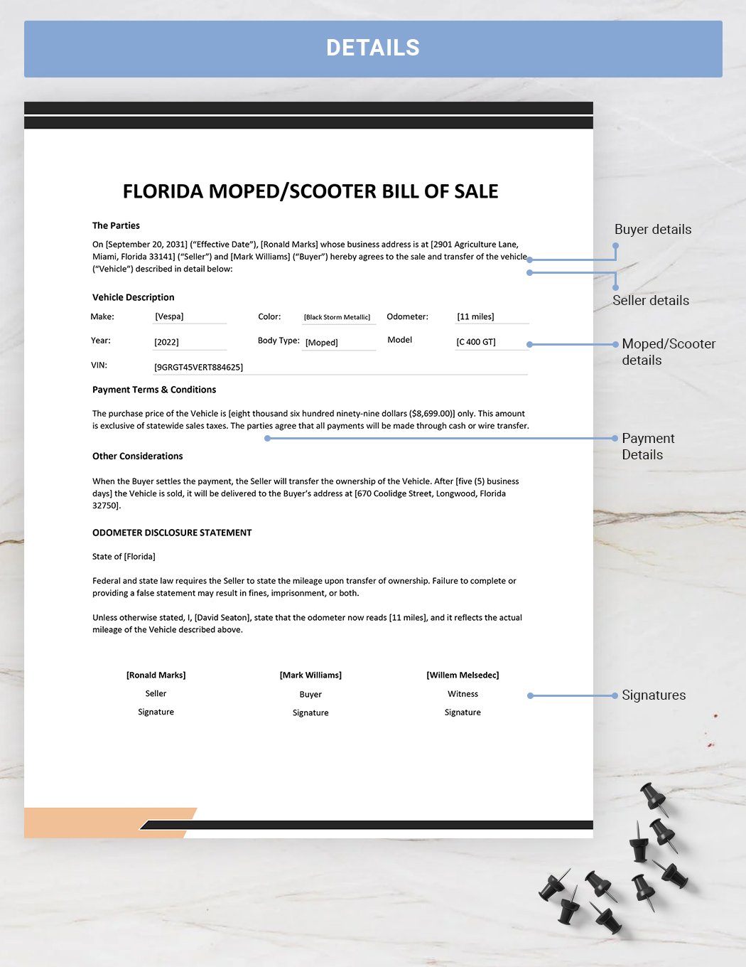 Florida Moped / Scooter Bill Of Sale Template
