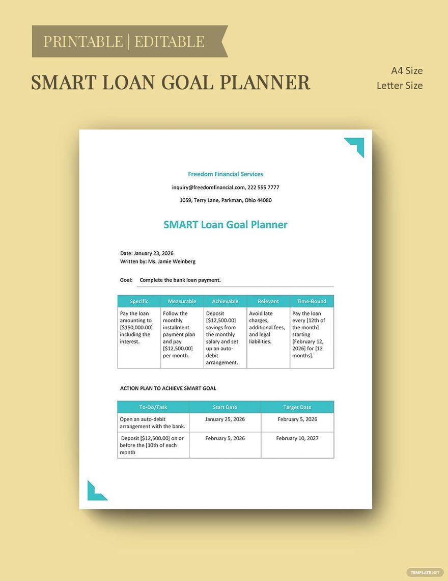 SMART Loan Goal Planner Template