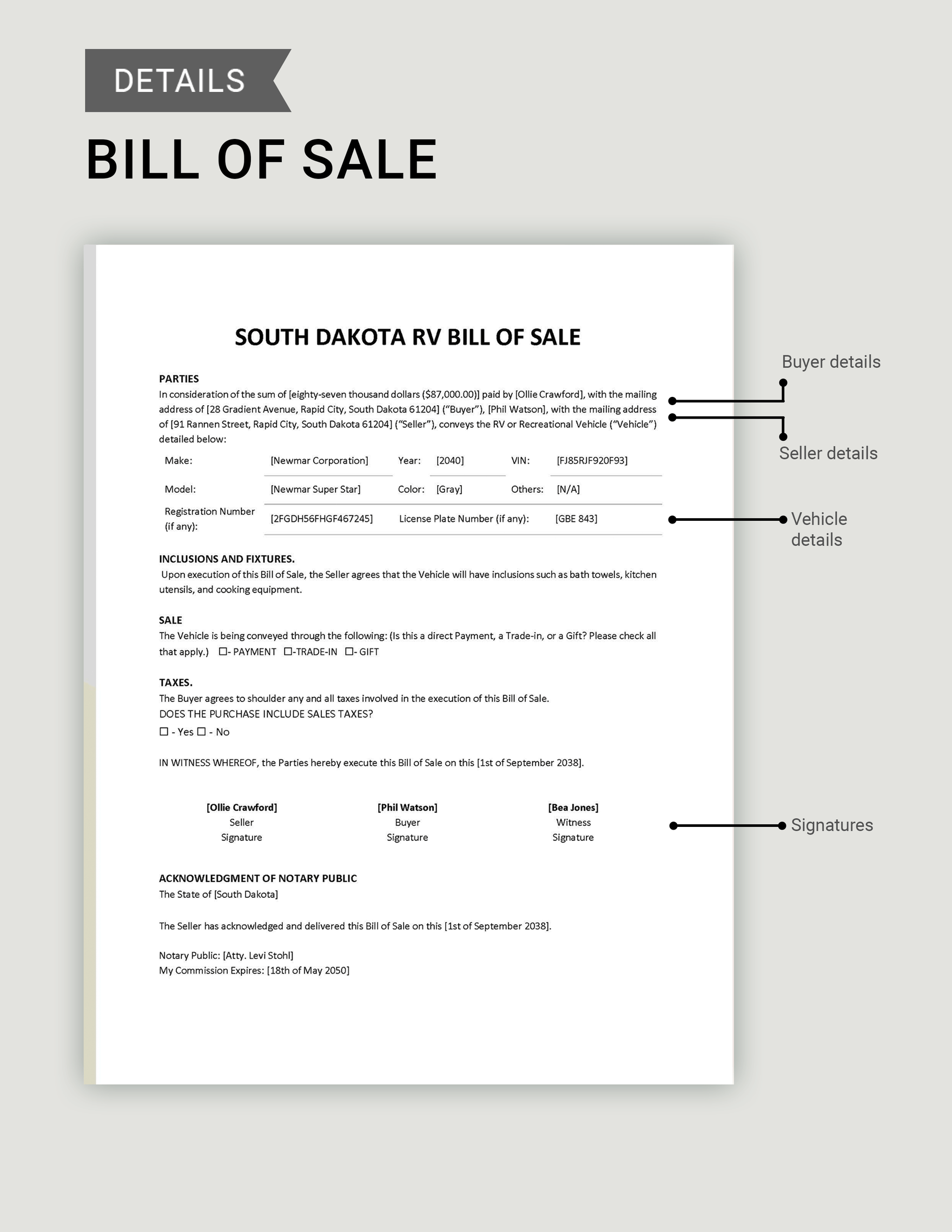 South Dakota RV Bill Of Sale Template Download In Word Google Docs 