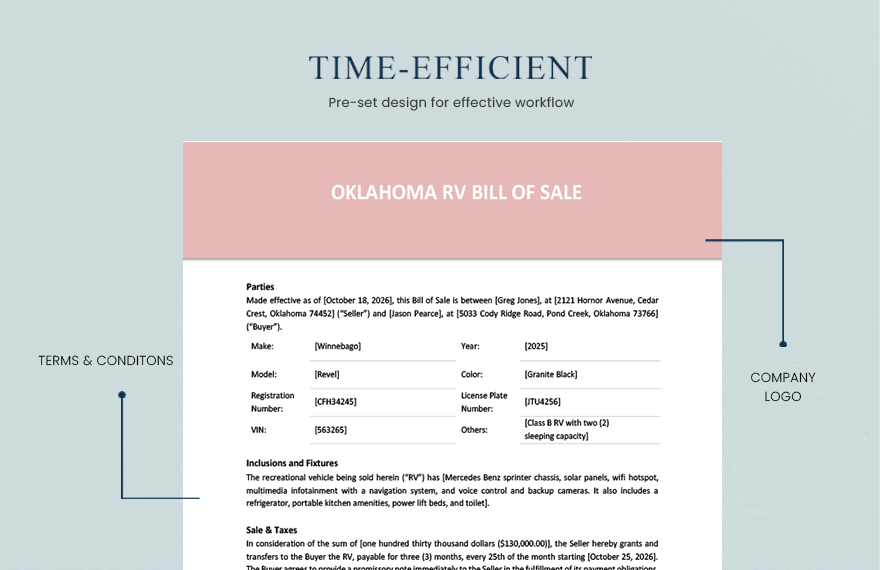 Oklahoma RV Bill of Sale Template