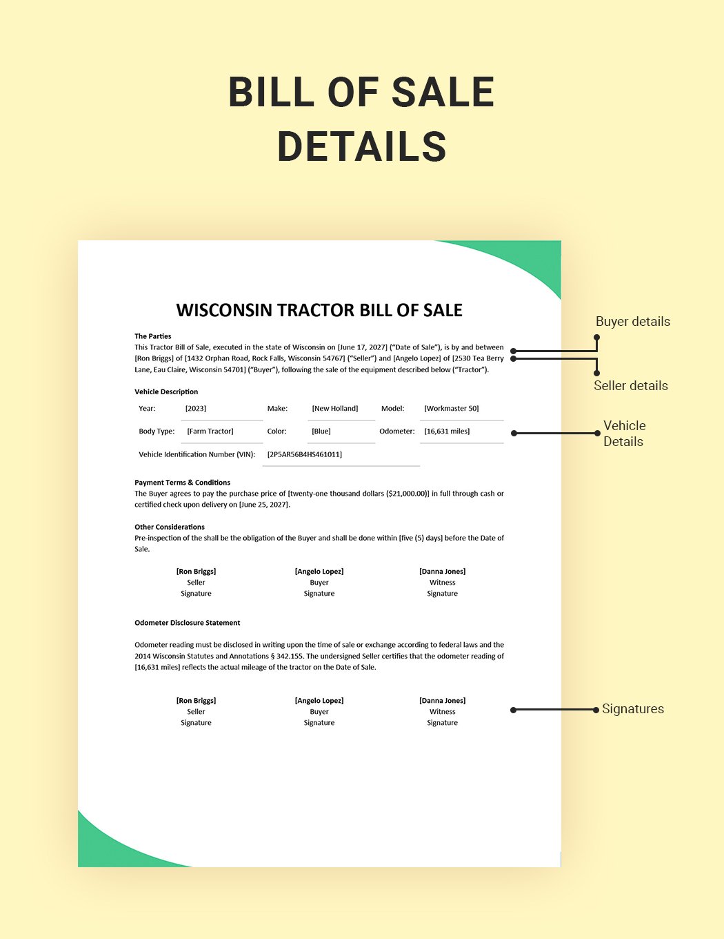 Wisconsin Tractor Bill of Sale Template