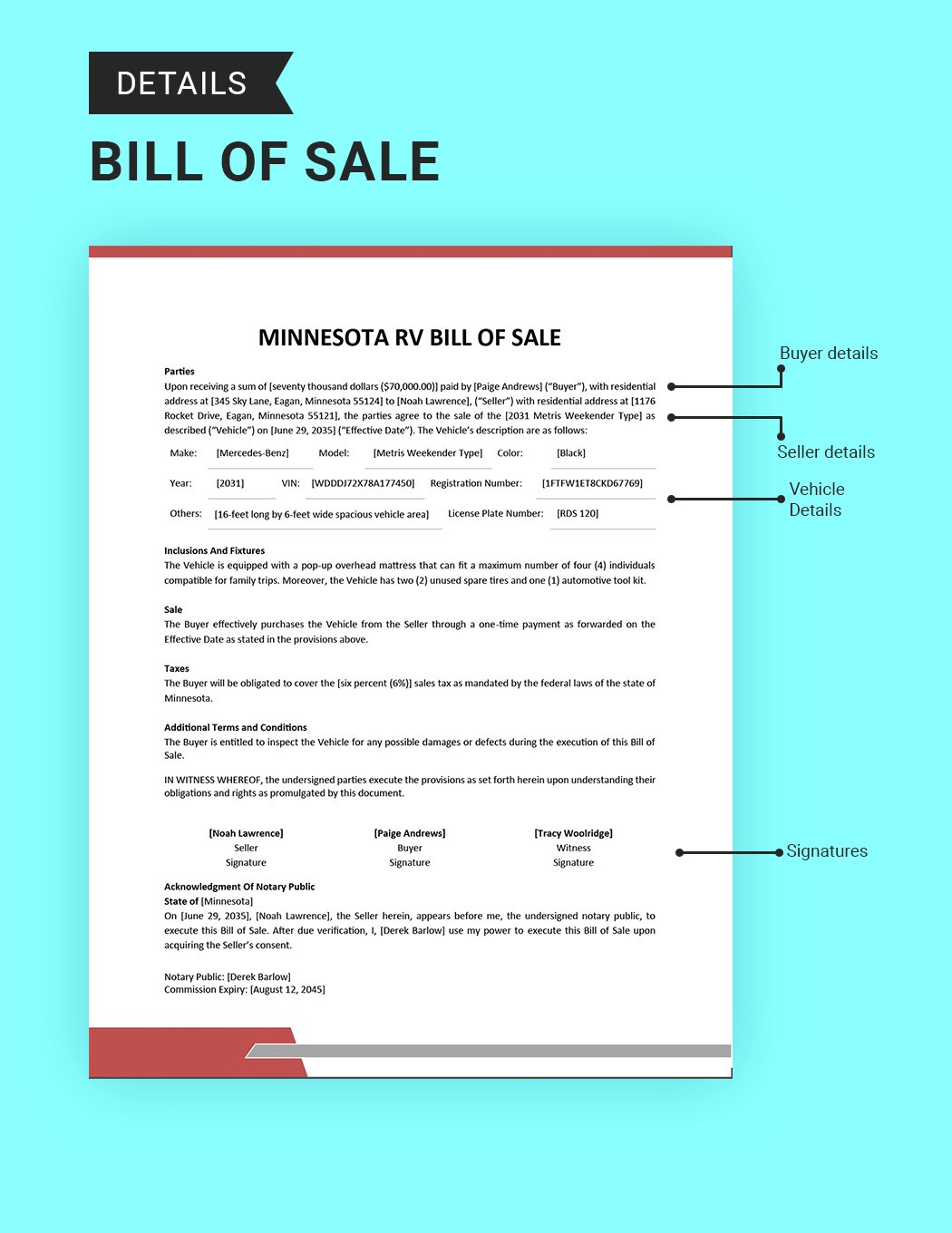 Minnesota RV Bill of Sale Template