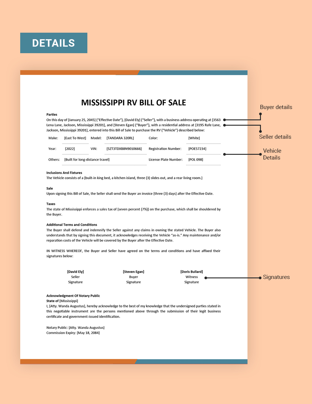 Mississippi RV Bill of Sale Template