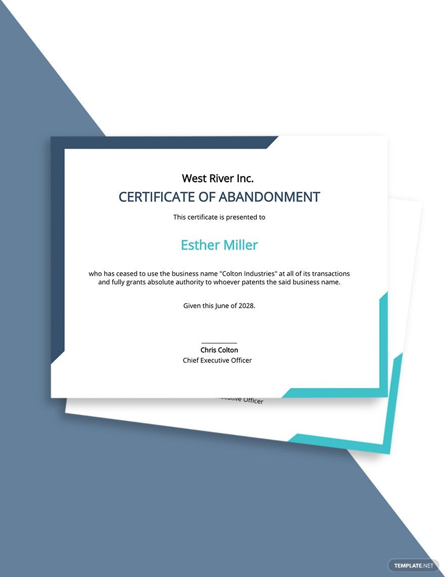 Certificate of Abandonment Business Name Template