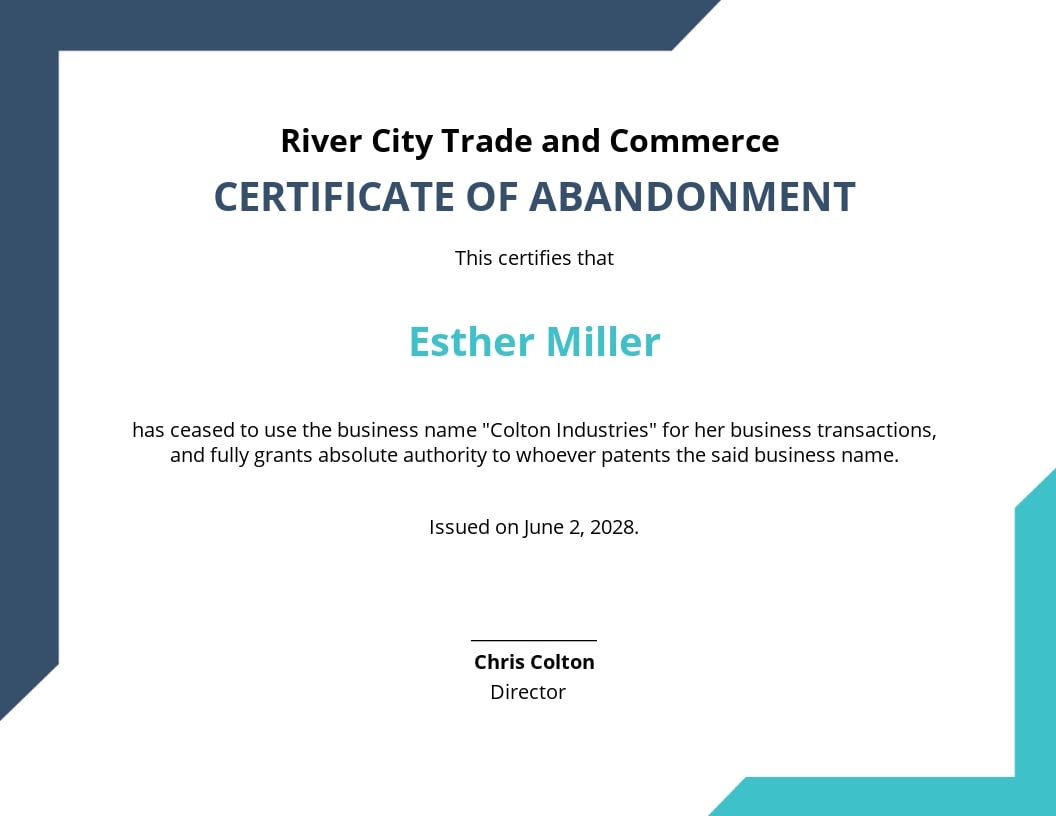 Certificate of Abandonment Business Name Template.jpe