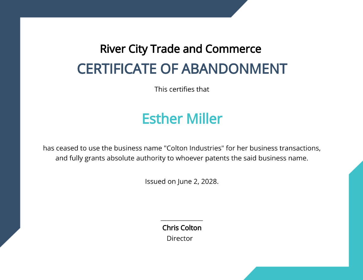 Certificate of Abandonment Business Name Template