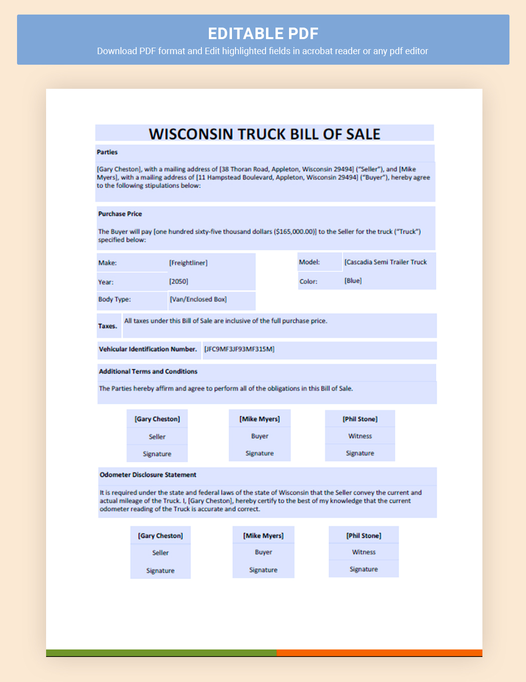 Wisconsin Truck Bill Of Sale Template