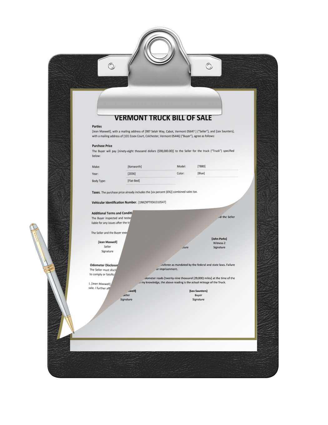Vermont Truck Bill Of Sale Template