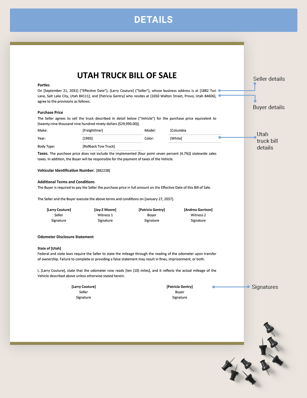 Utah Truck bill of sale Form template