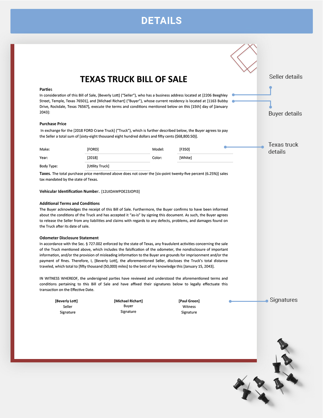 Texas Truck Bill Of Sale Template