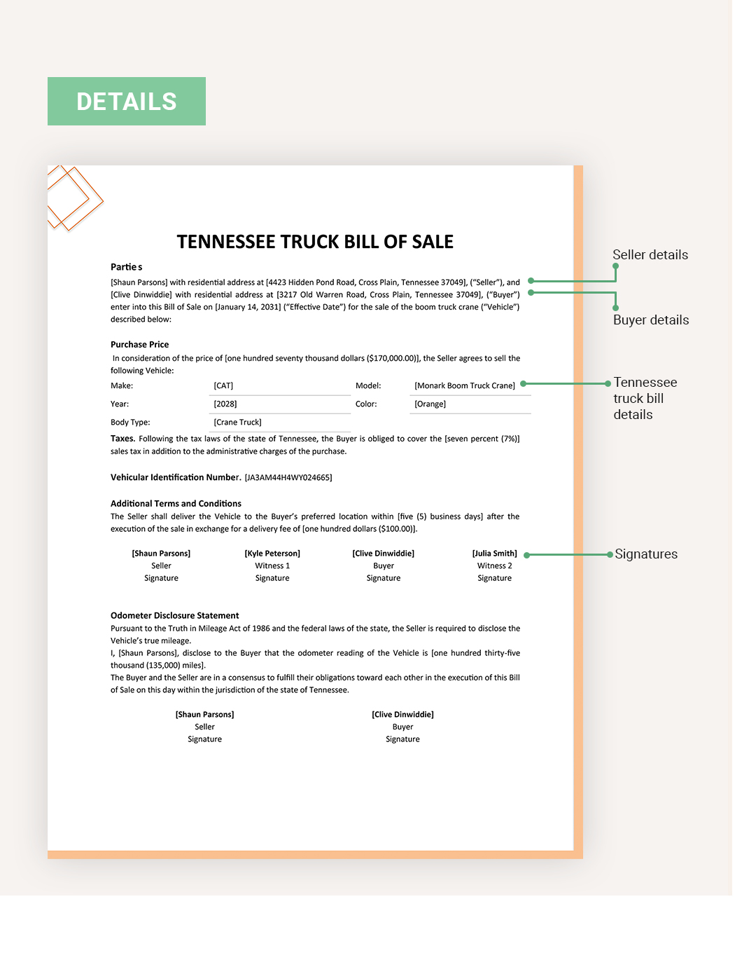 Tennessee Truck Bill Of Sale Template