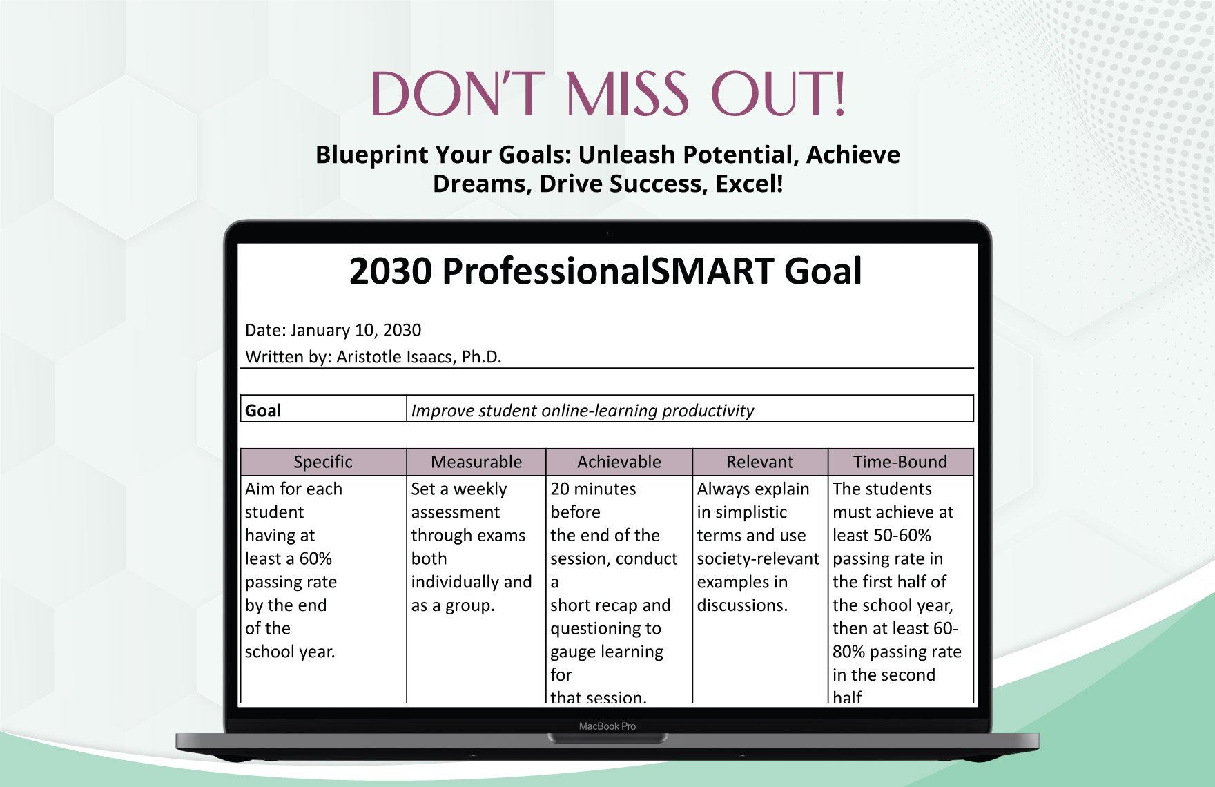Professional SMART Goals Sample Template
