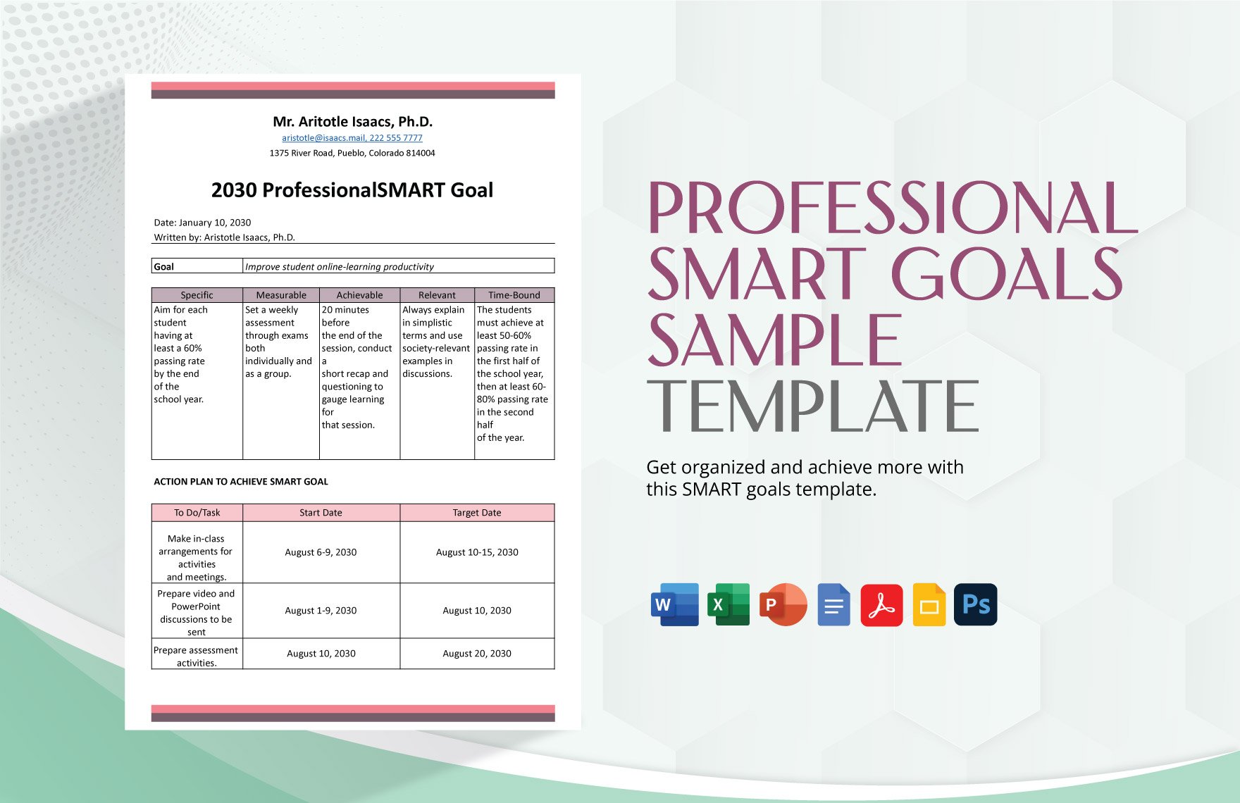 Professional SMART Goals Sample Template in Word, Google Docs, Excel, PDF, PSD, PowerPoint, Google Slides