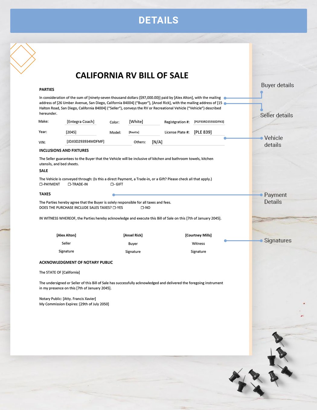 California RV Bill of Sale Template