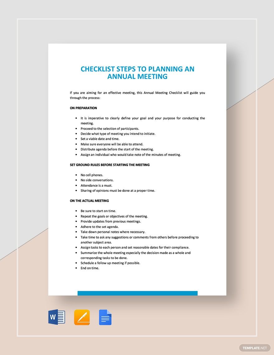 Checklist Steps to Planning an Annual Meeting Template