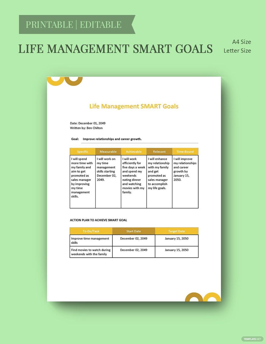 Life Management Smart Goals Template